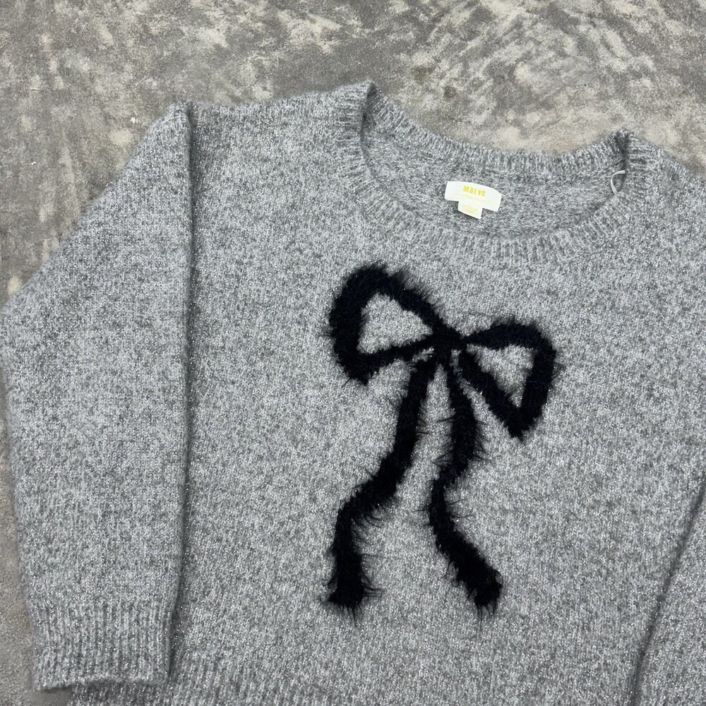 Maeve Bow Icon Sparkle Grey Bow Sweater Womens Medium Knit - Picture 4 of 11